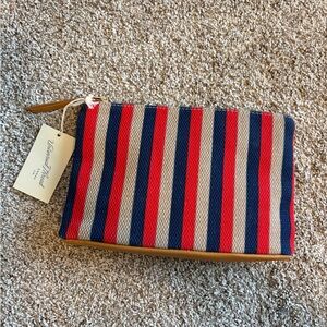 Striped Cosmetic Bag with Red and Blue Accents